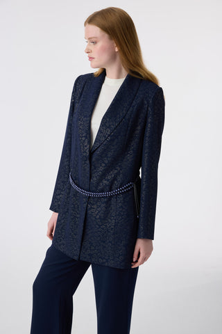 Şal Yaka Dokulu Zarafet Lacivert Takım 1838