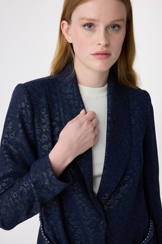 Şal Yaka Dokulu Zarafet Lacivert Takım 1838