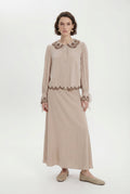 Nakış Detaylı Yuvarlak Yaka Bej Takım 1844