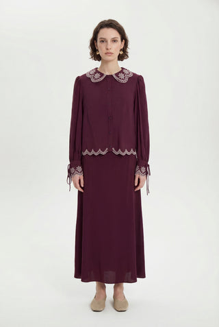 Nakış Detaylı Yuvarlak Yaka Bordo Takım 1844