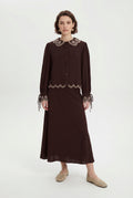 Nakış Detaylı Yuvarlak Yaka Kahve Takım 1844