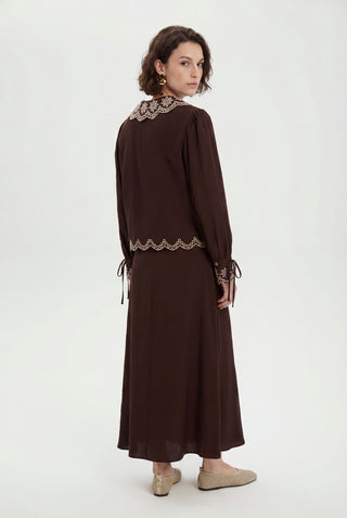 Nakış Detaylı Yuvarlak Yaka Kahve Takım 1844