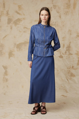 Fermuar Detaylı Kemerli Desenli Mavi Takım 1853