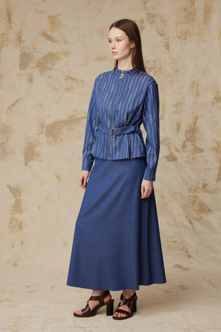 Fermuar Detaylı Kemerli Desenli Mavi Takım 1853