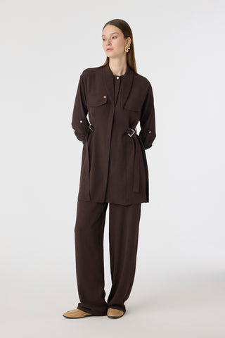 Bağlama Yaka Tokalı Zarif Kahve Takım 1875