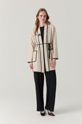 Şal Yaka Bağlama Detaylı Dokulu Bej Takım 1907