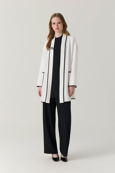 Şal Yaka Bağlama Detaylı Dokulu Ekru Takım 1907