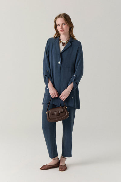 Kruvaze Yaka Dokulu Minimal Indigo Takım 1909