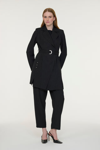 Kemerli Çizgili Şal Yaka Siyah Takım 1911