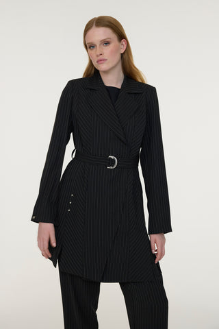 Kemerli Çizgili Şal Yaka Siyah Takım 1911