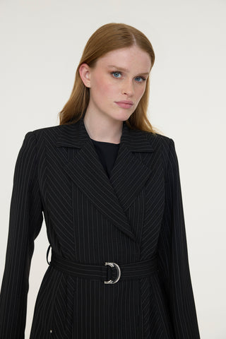 Kemerli Çizgili Şal Yaka Siyah Takım 1911