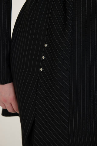 Kemerli Çizgili Şal Yaka Siyah Takım 1911