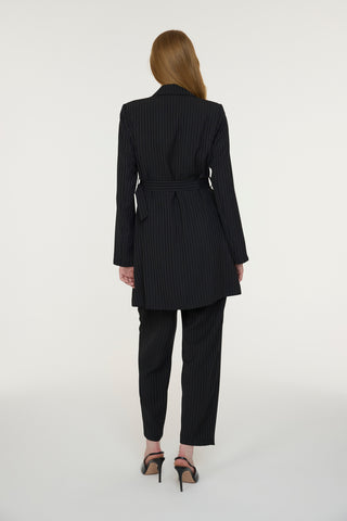 Kemerli Çizgili Şal Yaka Siyah Takım 1911