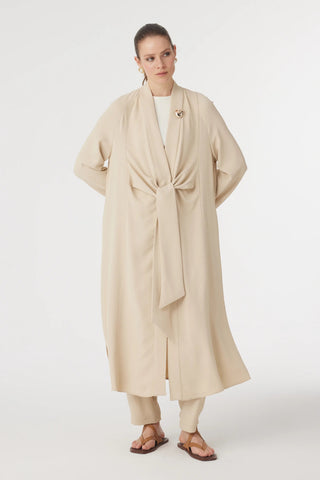 Drape Detaylı Şal Yaka Bej Takım 1912