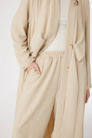 Drape Detaylı Şal Yaka Bej Takım 1912