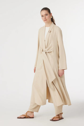 Drape Detaylı Şal Yaka Bej Takım 1912