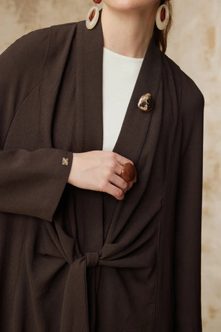 Drape Detaylı Şal Yaka Kahve Takım 1912