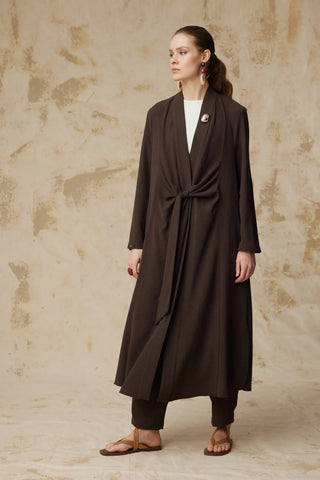 Drape Detaylı Şal Yaka Kahve Takım 1912