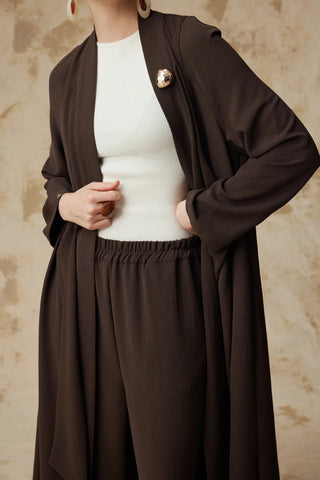 Drape Detaylı Şal Yaka Kahve Takım 1912