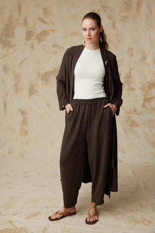 Drape Detaylı Şal Yaka Kahve Takım 1912