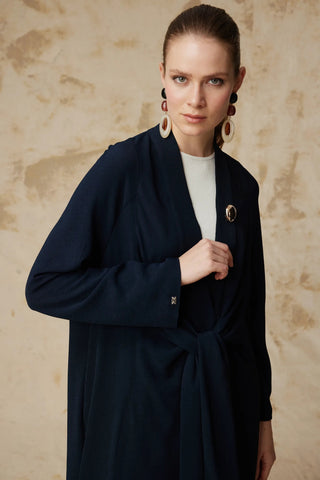 Drape Detaylı Şal Yaka Lacivert Takım 1912