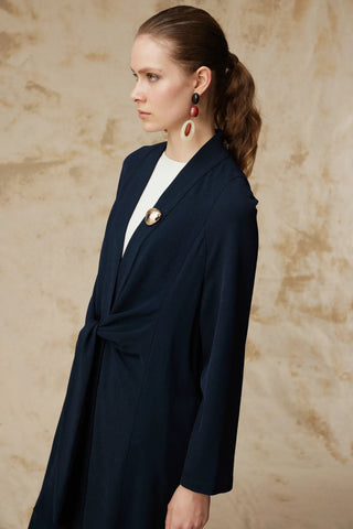 Drape Detaylı Şal Yaka Lacivert Takım 1912