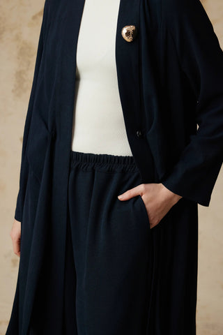 Drape Detaylı Şal Yaka Lacivert Takım 1912