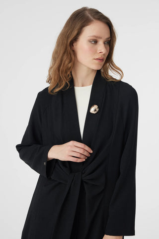 Drape Detaylı Şal Yaka Siyah Takım 1912