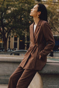 Blazer Yaka Aksesuar Detaylı Takım Kahve Takım 1952