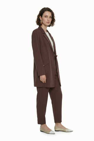 Blazer Yaka Aksesuar Detaylı Takım Kahve Takım 1952