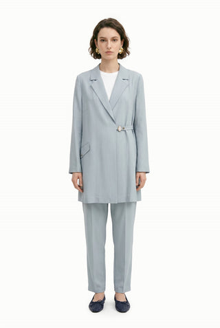 Blazer Yaka Aksesuar Detaylı Takım Gri/mavi Takım 1952