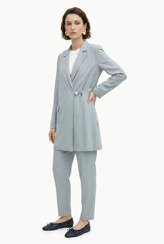 Blazer Yaka Aksesuar Detaylı Takım Gri/mavi Takım 1952