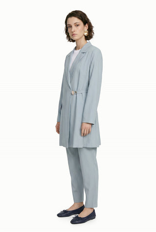 Blazer Yaka Aksesuar Detaylı Takım Gri/mavi Takım 1952