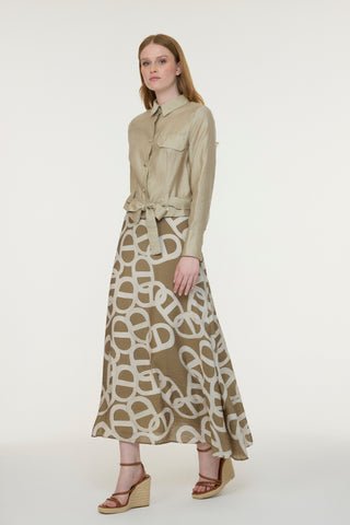 Gömlek Yaka Kuşaklı Desen Geçişli Vizon Takım 1954