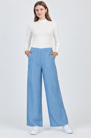 Denim Geniş Paça Mavi Pantolon 0013