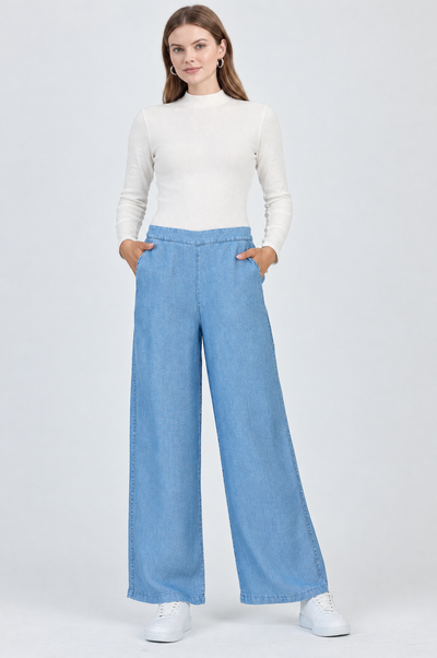 Denim Geniş Paça Mavi Pantolon 0013
