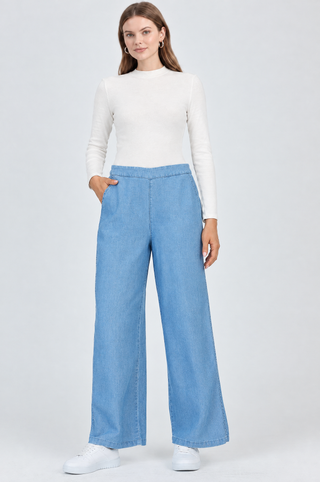 Denim Geniş Paça Mavi Pantolon 0013