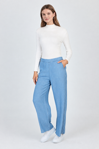 Denim Geniş Paça Mavi Pantolon 0013