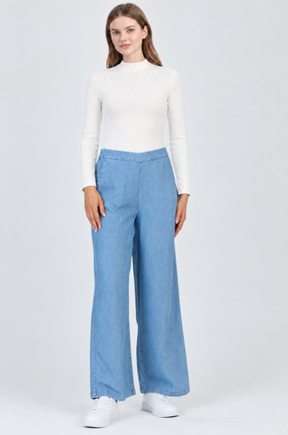 Denim Geniş Paça Mavi Pantolon 0013