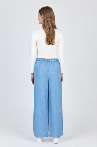 Denim Geniş Paça Mavi Pantolon 0013