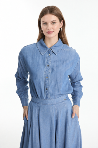Yüksek Bel Cepli Denim Mavi Etek 0144
